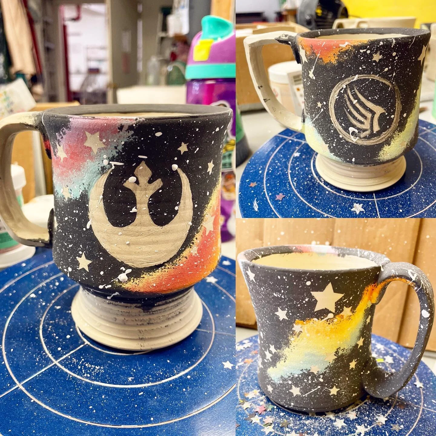 It&rsquo;s time to start glazing these space mugs today! I found a really cool new metallic glaze that I&rsquo;m stoked about 🪐❤️

#crackpotcrockery #ceramics #pottery #handmade #rochester #flowercity #potter #artist #art #clay #fcac #holographic #o