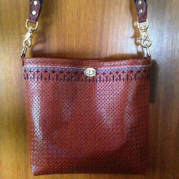 Handbag. Goat Leather, Cotton, Hand Embroidery