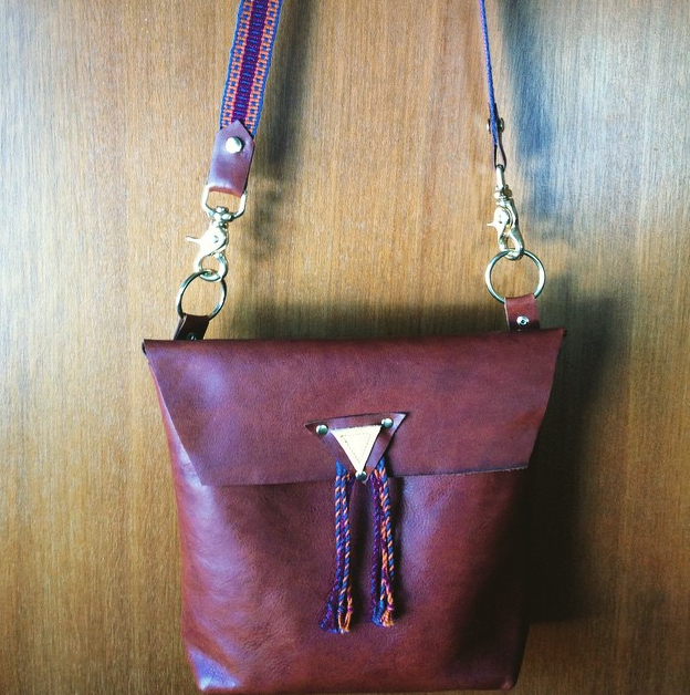 Handbag. Leather, Brass, Handwoven Strapping.