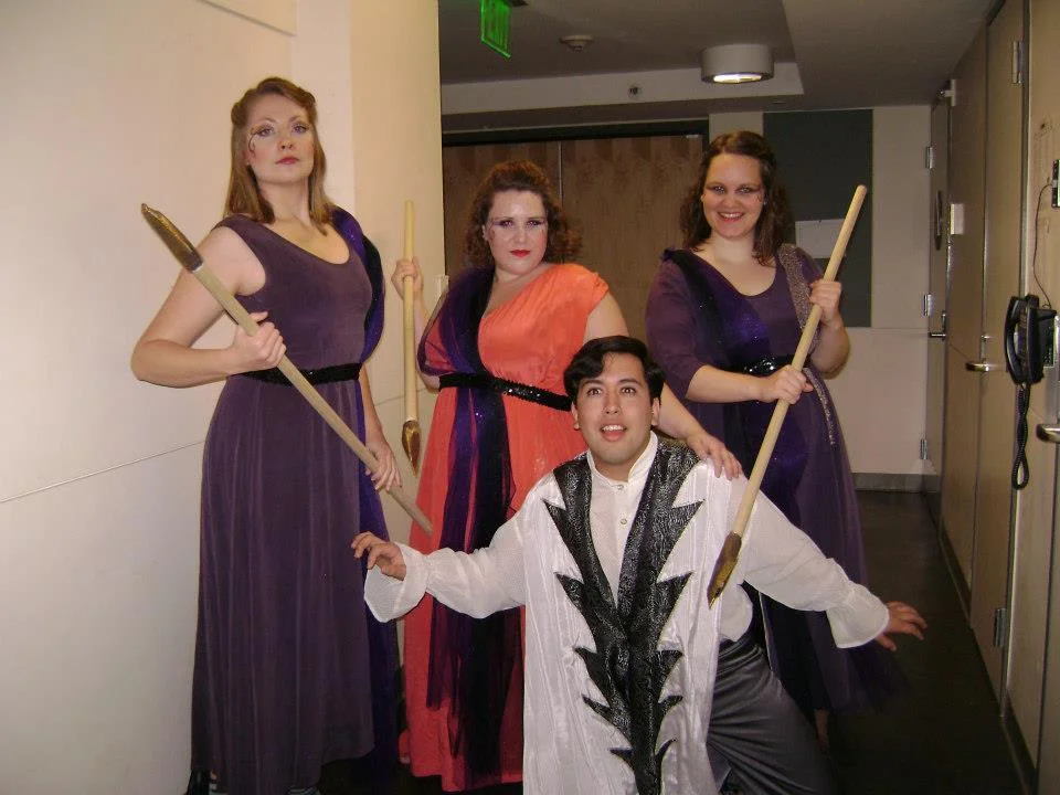 The Three Ladies and Tamino, The Magic Flute, San Francisco Conservatory's Fairy Tales in Opera program, 2013 Left to right: Ellen Presley, Annie Smith, Katie Schmidt, Andy Ramirez (in front)