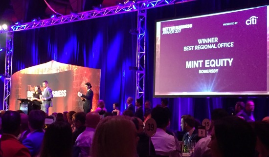 Directors Zac and Leigh Peteh accepting the award for Best Regional Office