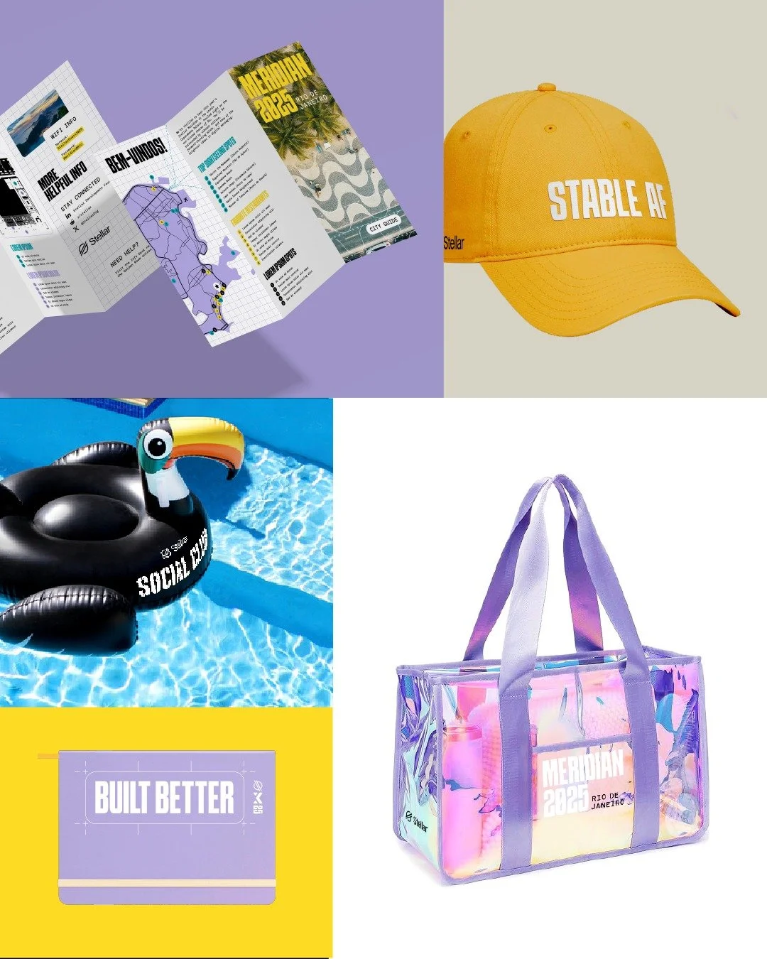 Beyond promotional materials and presentations, I helped transform a historic luxury hotel right on Copacabana Beach into a fully branded, immersive experience for Stellar Meridian attendees &mdash; from large-scale wall graphics and event signage to