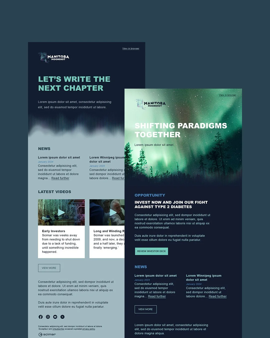I seamlessly integrated brand elements into email newsletters, social media assets, and the Manitoba Moonshot website.&nbsp;🌒🚀&nbsp;Each detail is thoughtfully designed to ensure a consistent and engaging experience across all digital platforms.

M