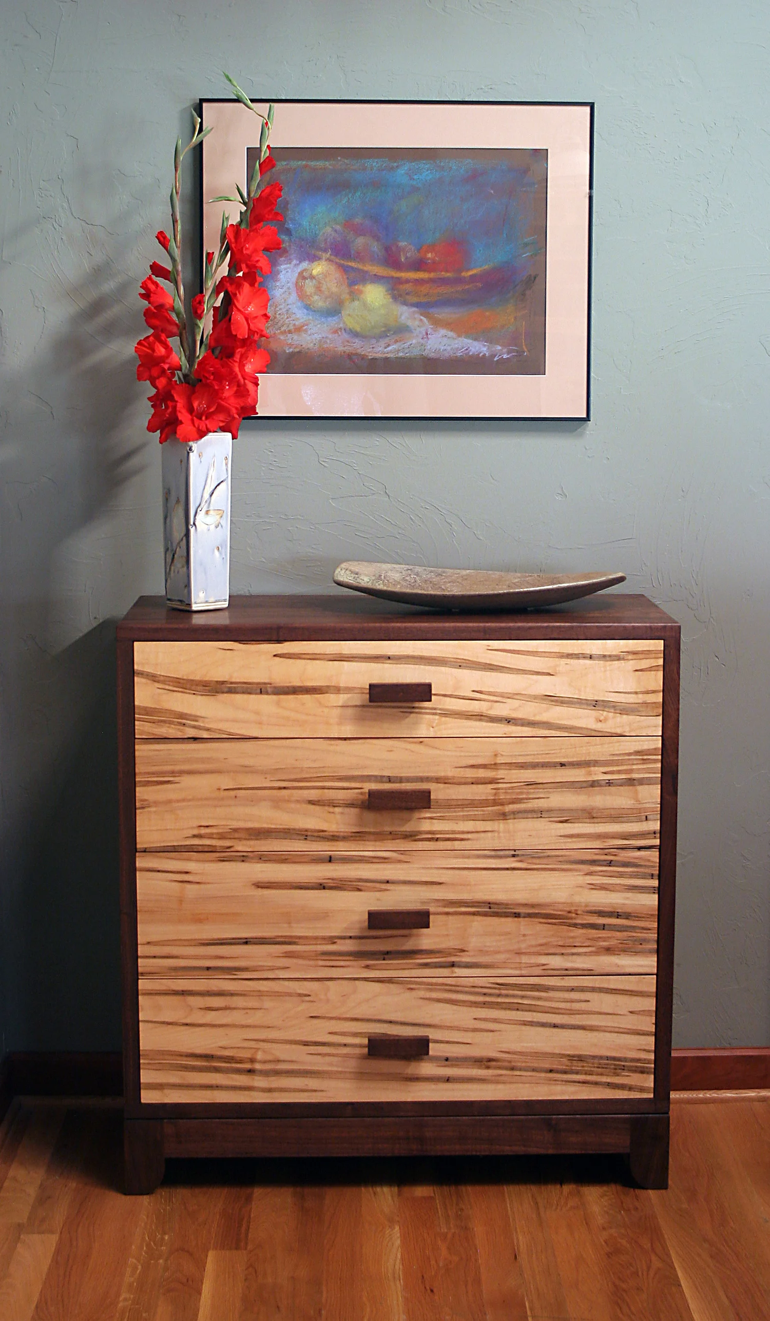 Chest of Drawers Walnut and Ambrosia Maple 40"h x 34"w x 14"d