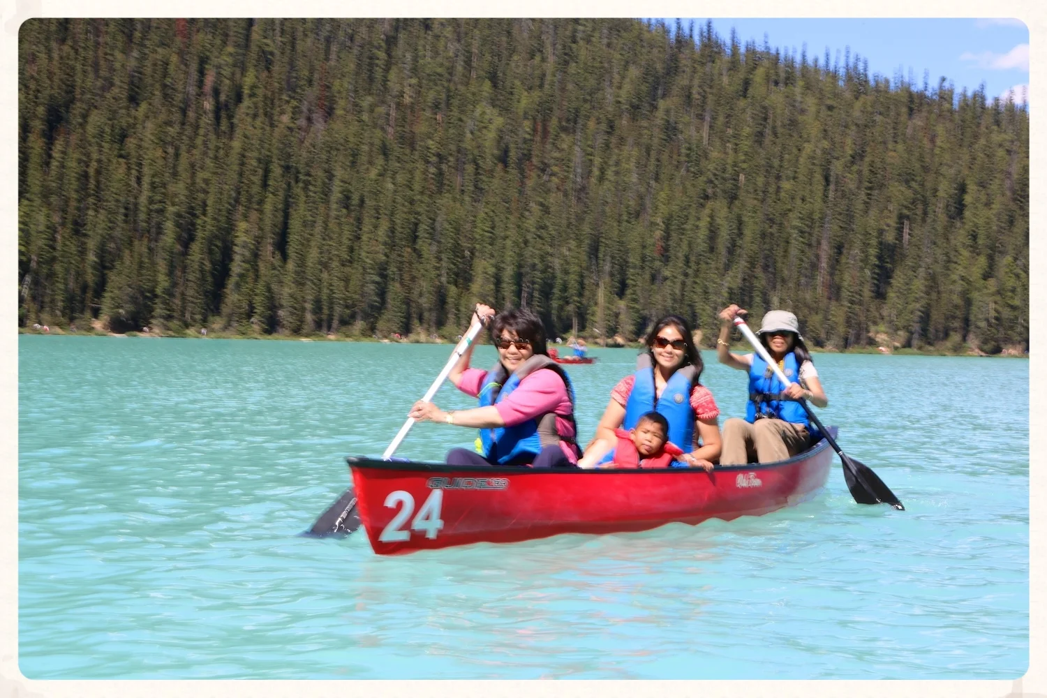 Mommy out on the water -- little does she know what's going on