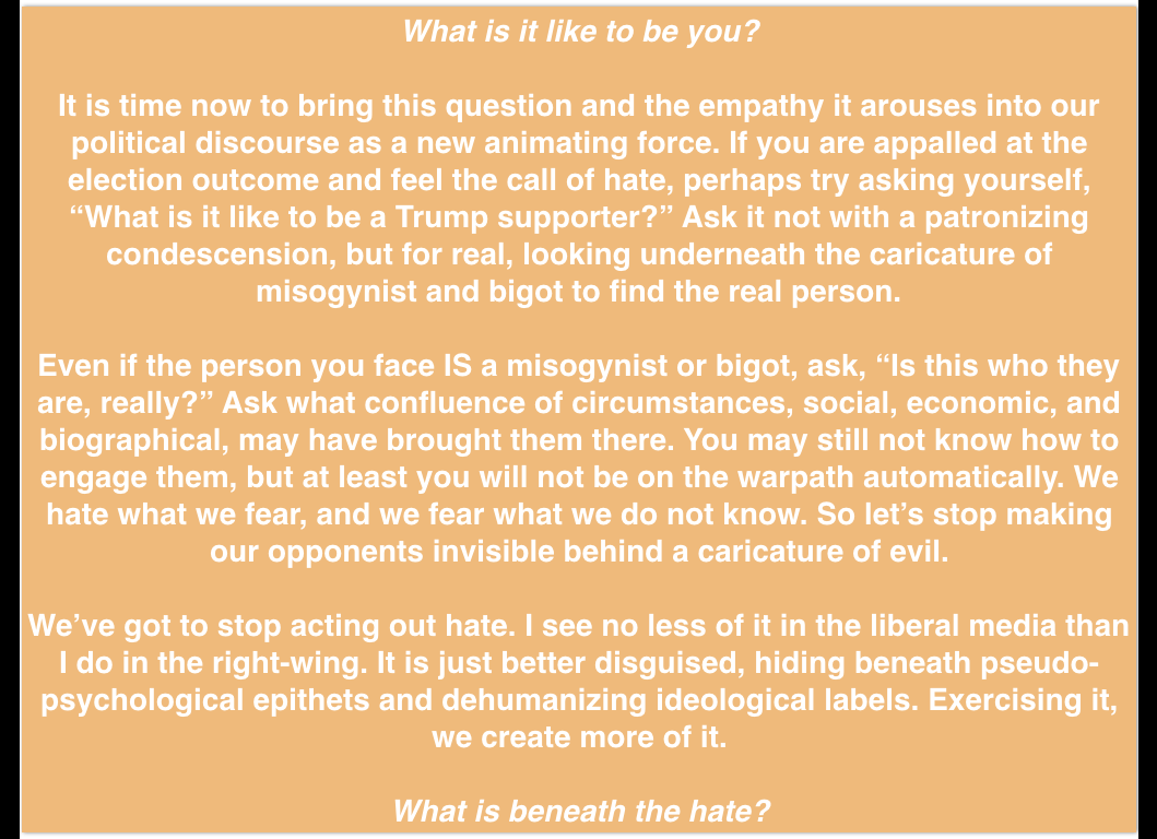 The Election: Of Hate, Grief & a New Story, http://charleseisenstein.net/hategriefandanewstory/