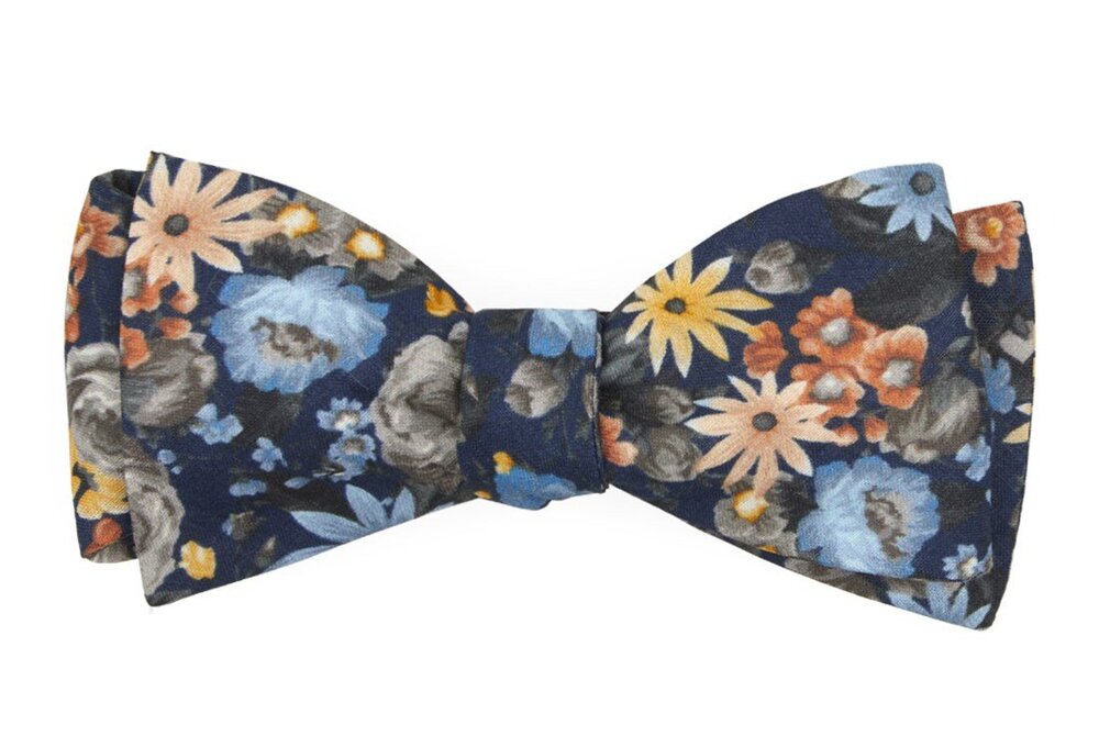 Tie Bar - Floral Navy Bow