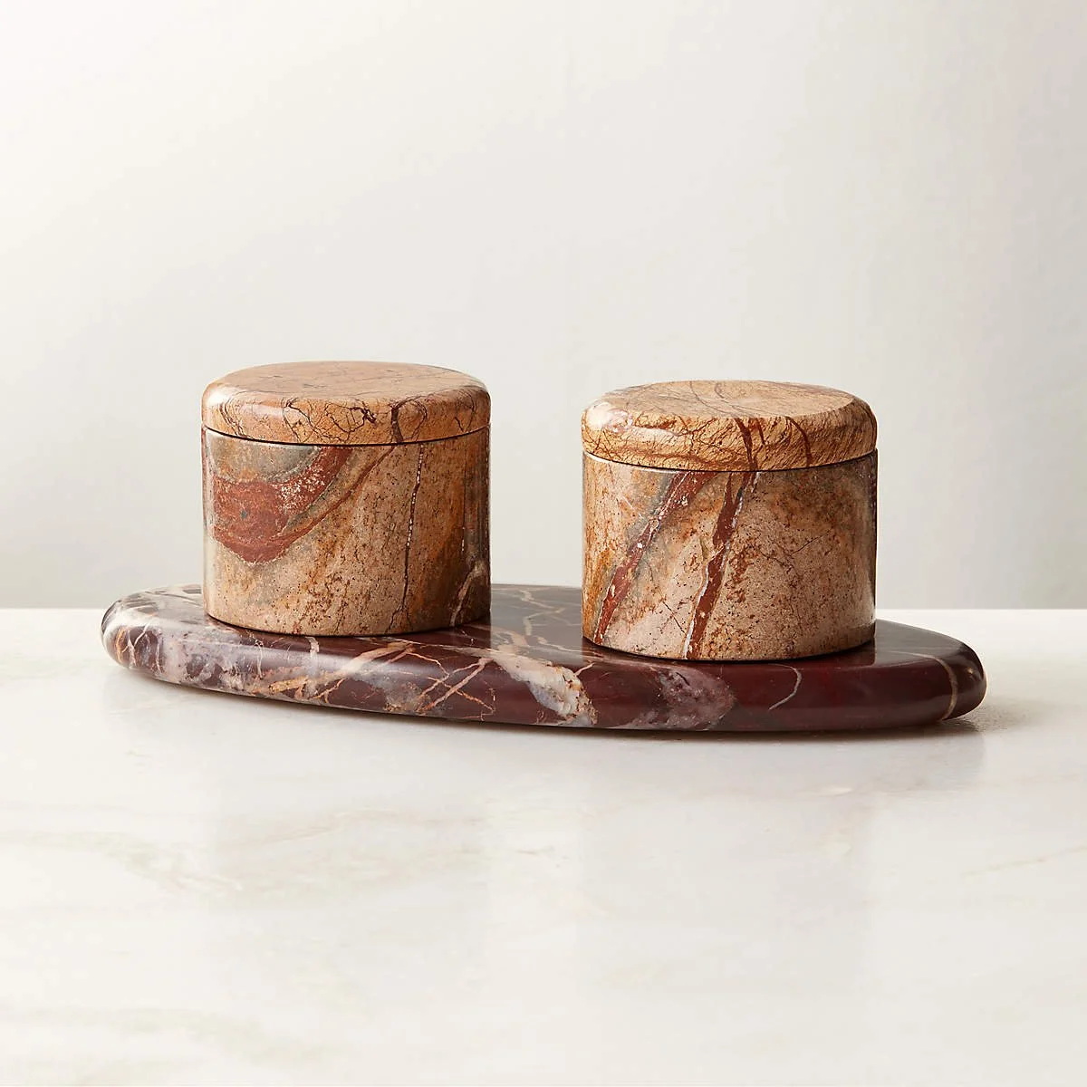 CB2 - Zetes Tan and Red Marble Salt Cellars, Set of 3