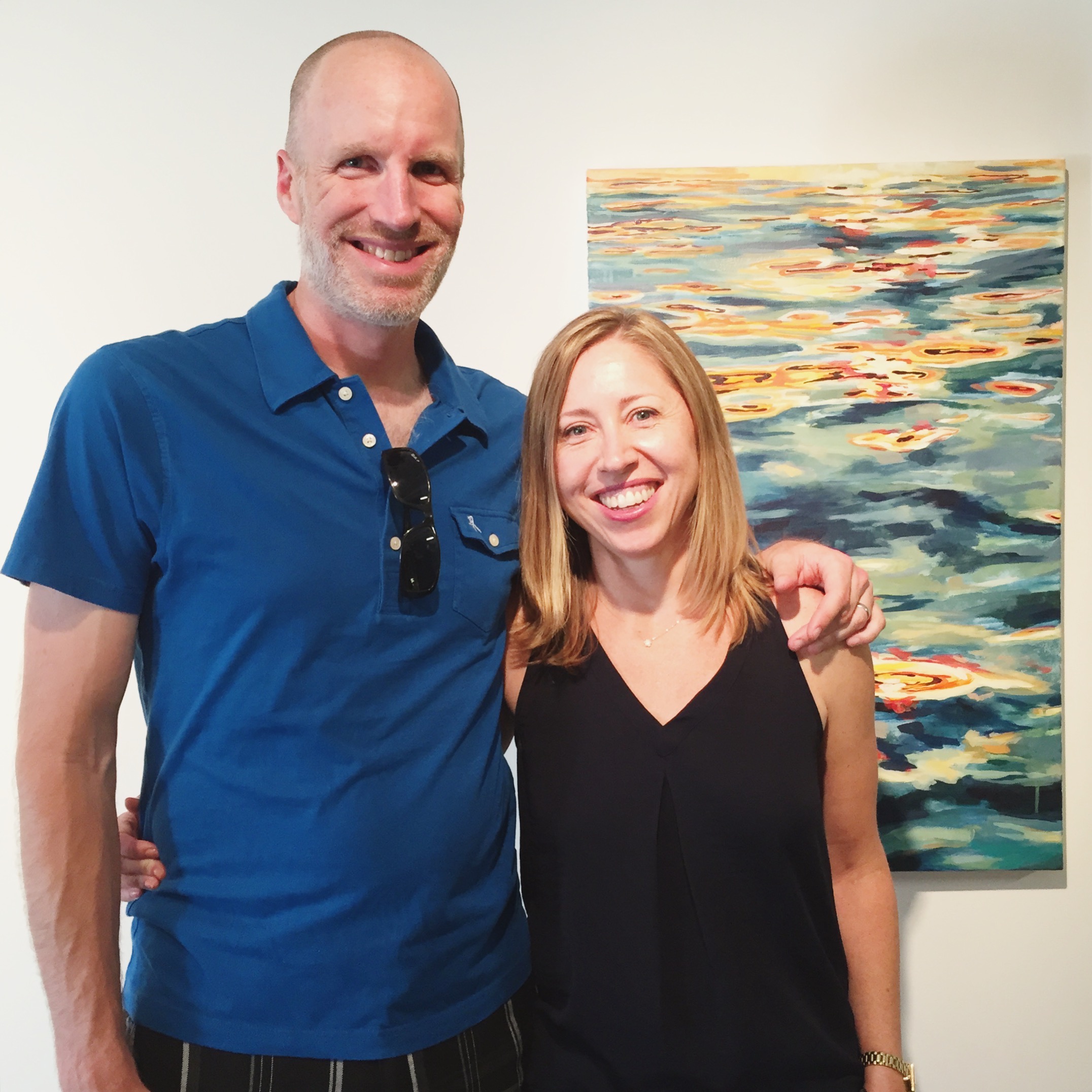With my husband, Scott Johnston, and my painting, Skim, 24" x 36".