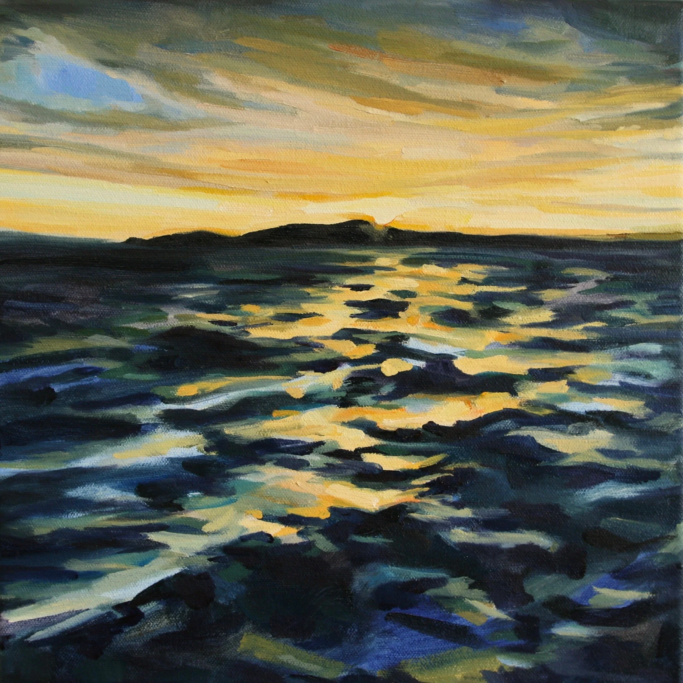 ‘Last Light’ 2018 12” x 12” water soluble oil on canvas sold