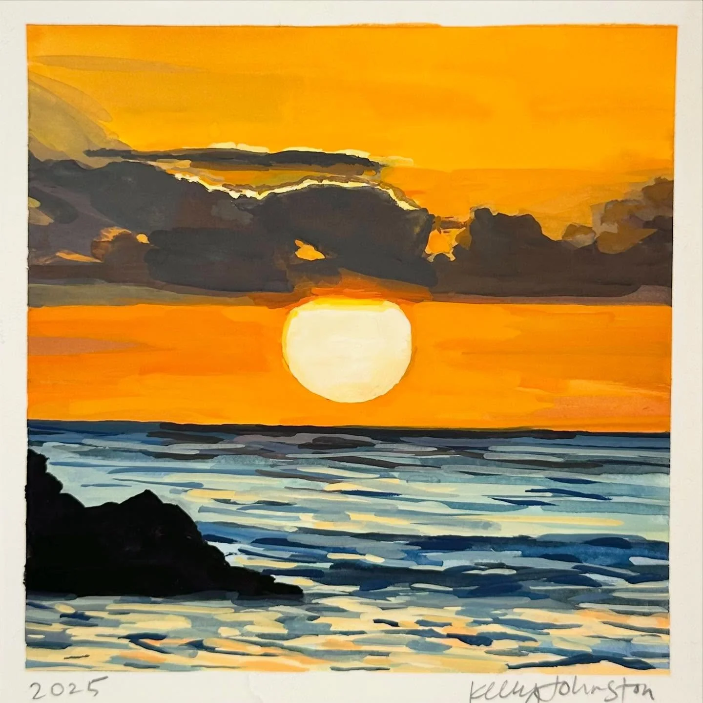 Another new original gouache painting on paper called &lsquo;Sinking Low&rsquo; just added to my online shop. 
This one is based on a mesmerizing sunset I was lucky to enjoy last February while visiting Oahu. Doesn&rsquo;t Hawaii sound heavenly right