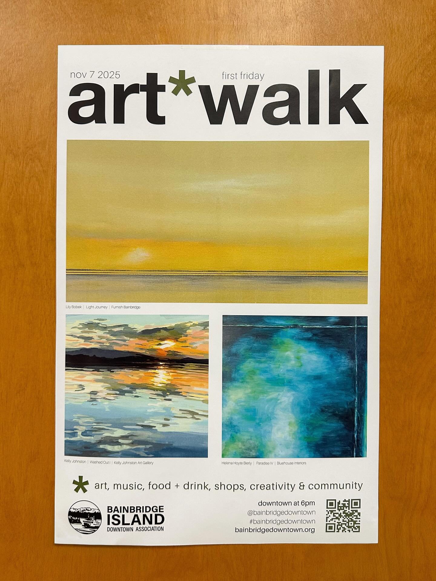 The November First Friday Art Walk is tomorrow night and I&rsquo;m participating in two locations this month. My Gallery + Studio will be open from 5-8 pm AND I have a selection of paintings on view @theagencybainbridgeisland for the month of Novembe