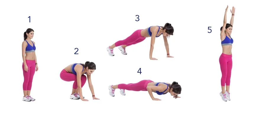 The "burpee", a common warm-up exercise that includes a jump-back to plank.