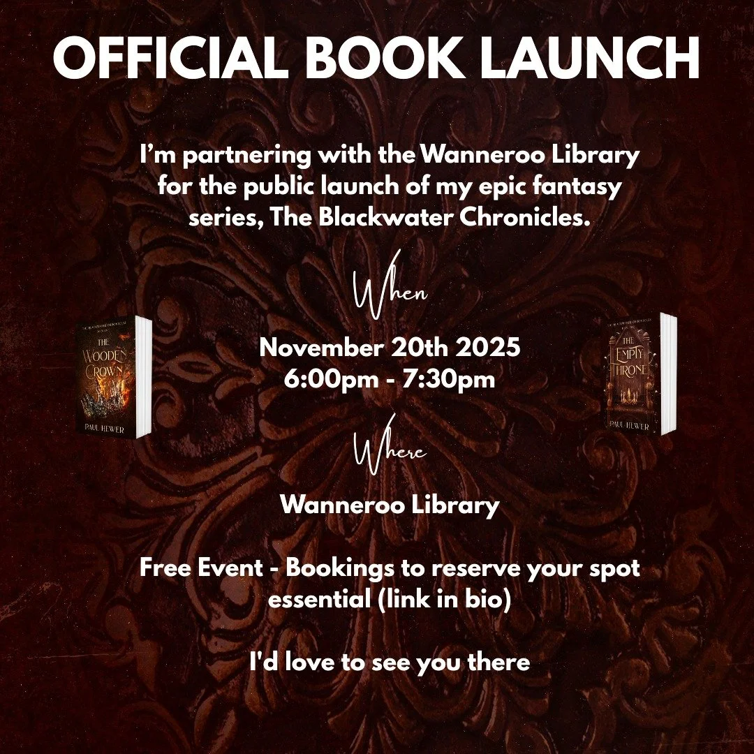The Blackwater Chronicles: Official Launch Night!
I&rsquo;m excited to be partnering with the Wanneroo Library for the public launch of my epic fantasy series, The Blackwater Chronicles, on November 20th 2025, 6:00pm-7:30pm.
Come along and join me as