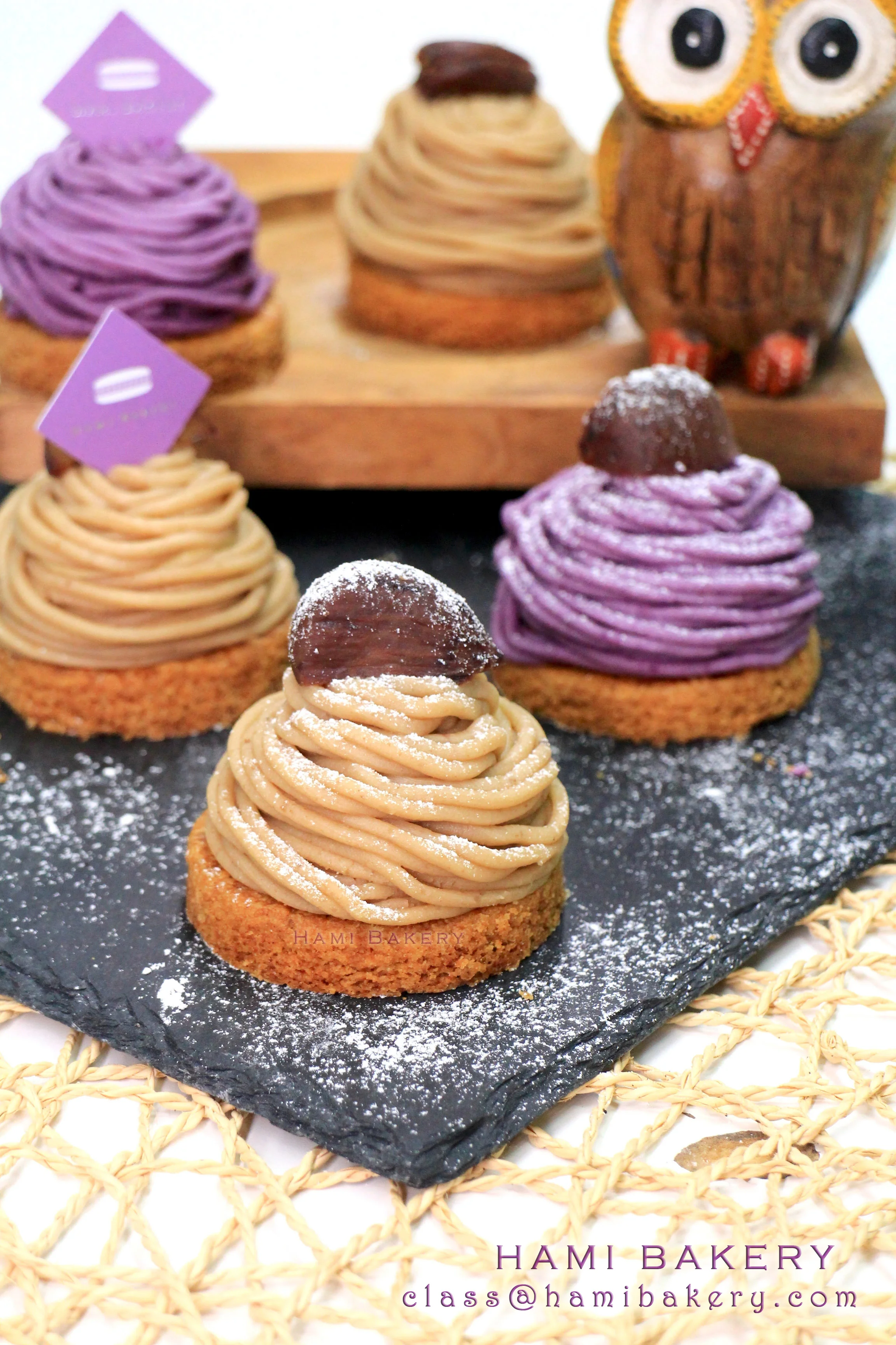 《栗子+紫薯蒙布朗沙布列塔 Chestnut + Sweet Potato Sable Tart 》 🌰22/9 Sun 2:00pm 實習Sable 餅底 製作吉士忌廉、栗子忌廉及紫薯忌廉 合拼材料做蒙布朗沙布列搭 約3小時一堂, 每人$520/堂, 可做6個沙布列塔