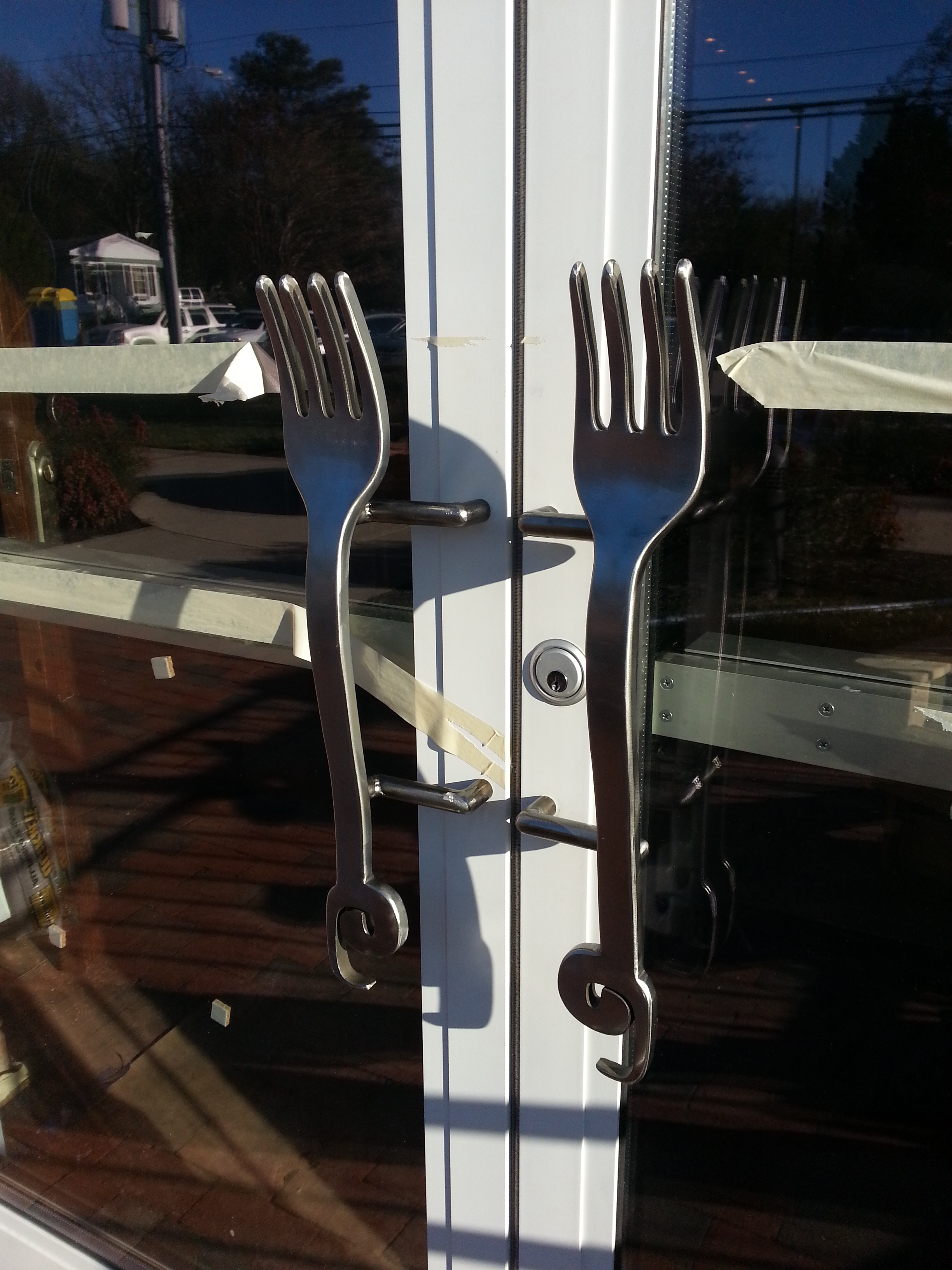 Custom Fork door handles for an NC BBQ resturant