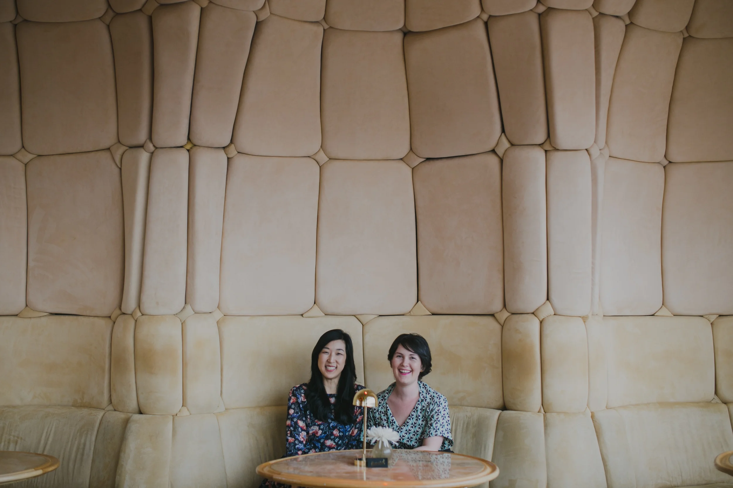 Us hanging out in the BoomBoom Room - love these banquets! 