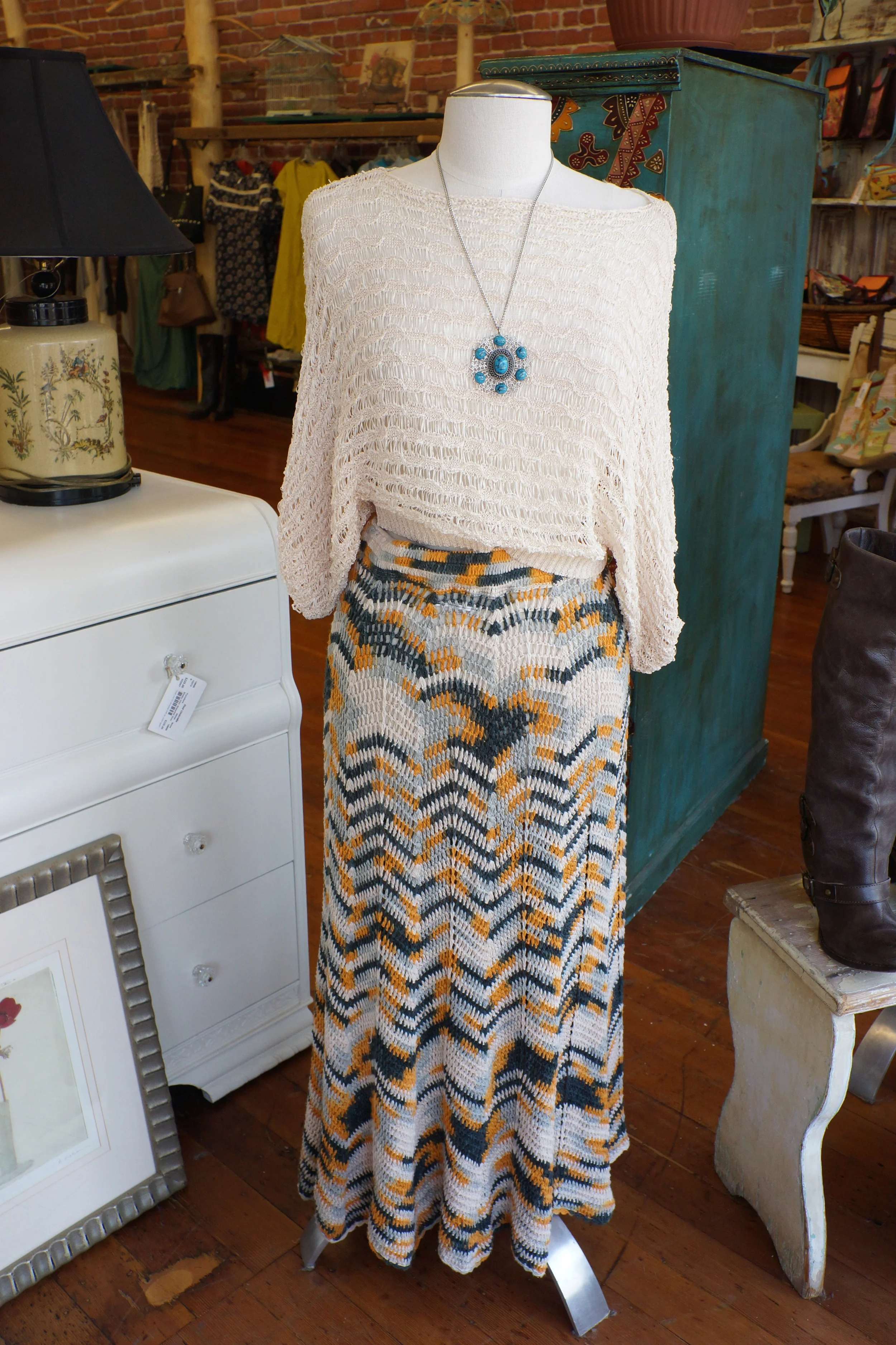 Nobel Ribbon crop sweater $23, Long knit skirt $23