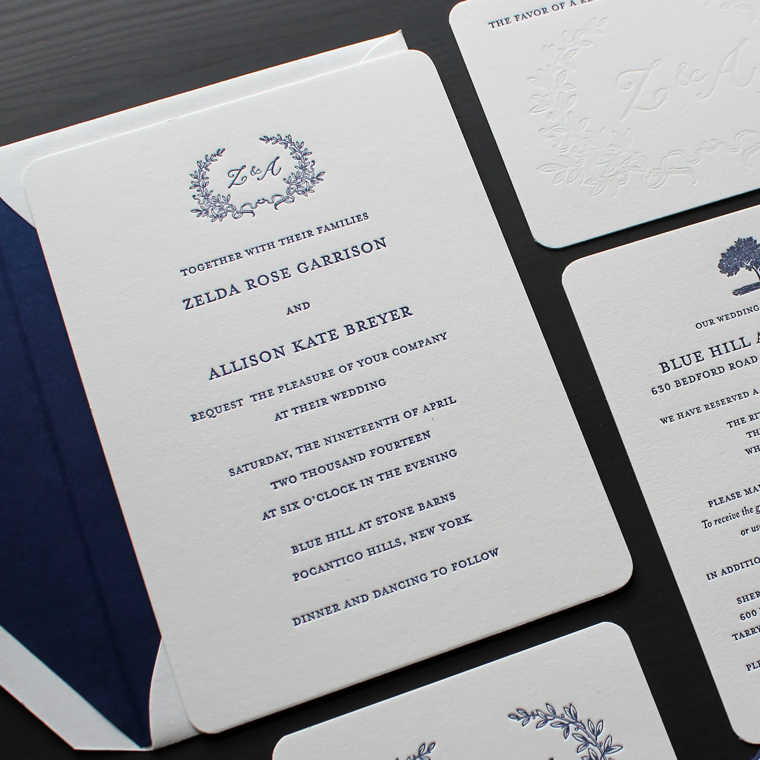 Romantic Laurel Wreath Letterpress Wedding Invitation