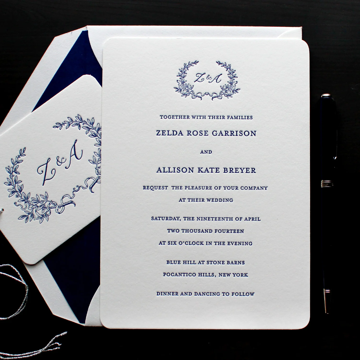 Romantic Laurel Wreath Letterpress Wedding Invitation