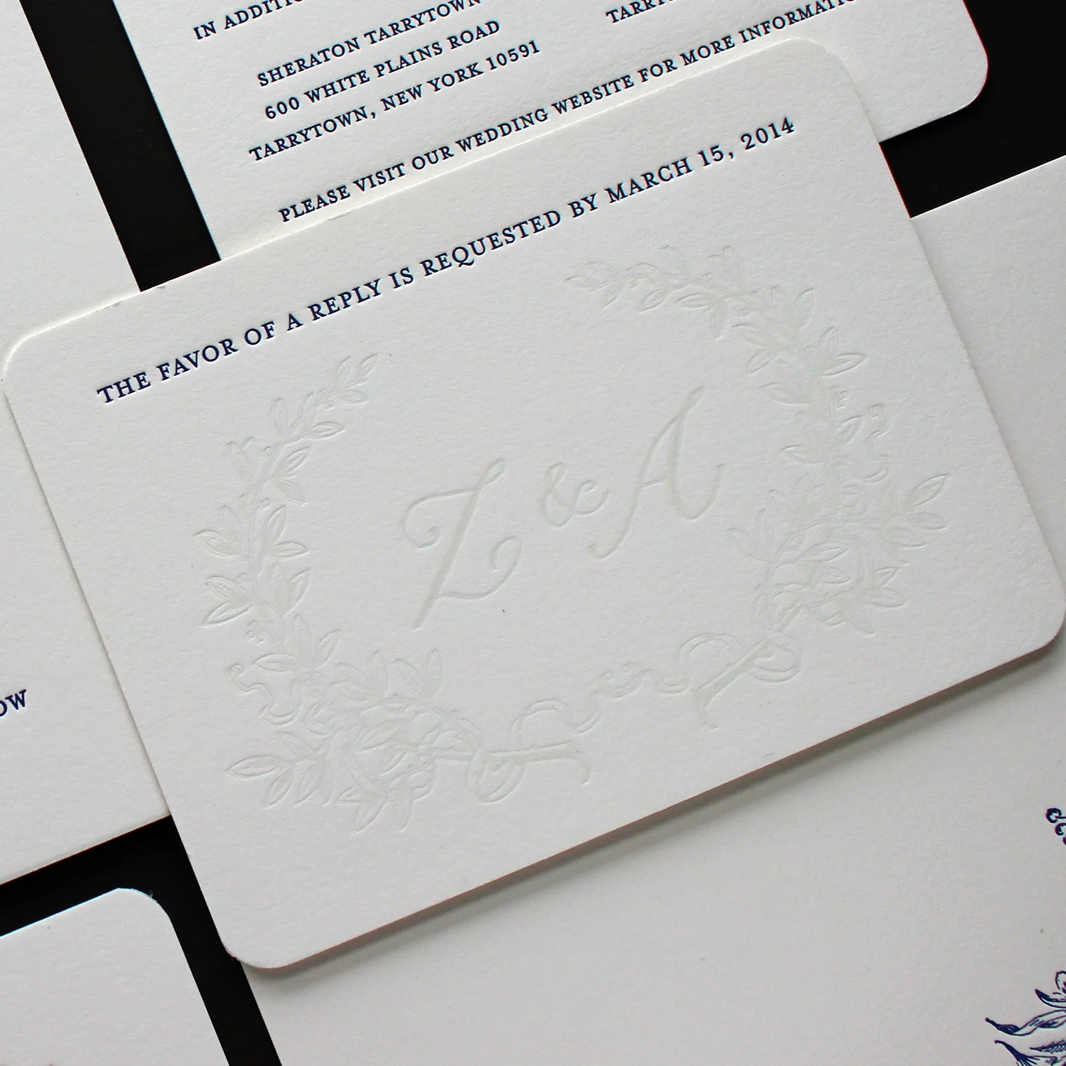 Romantic Laurel Wreath Letterpress Wedding RSVP