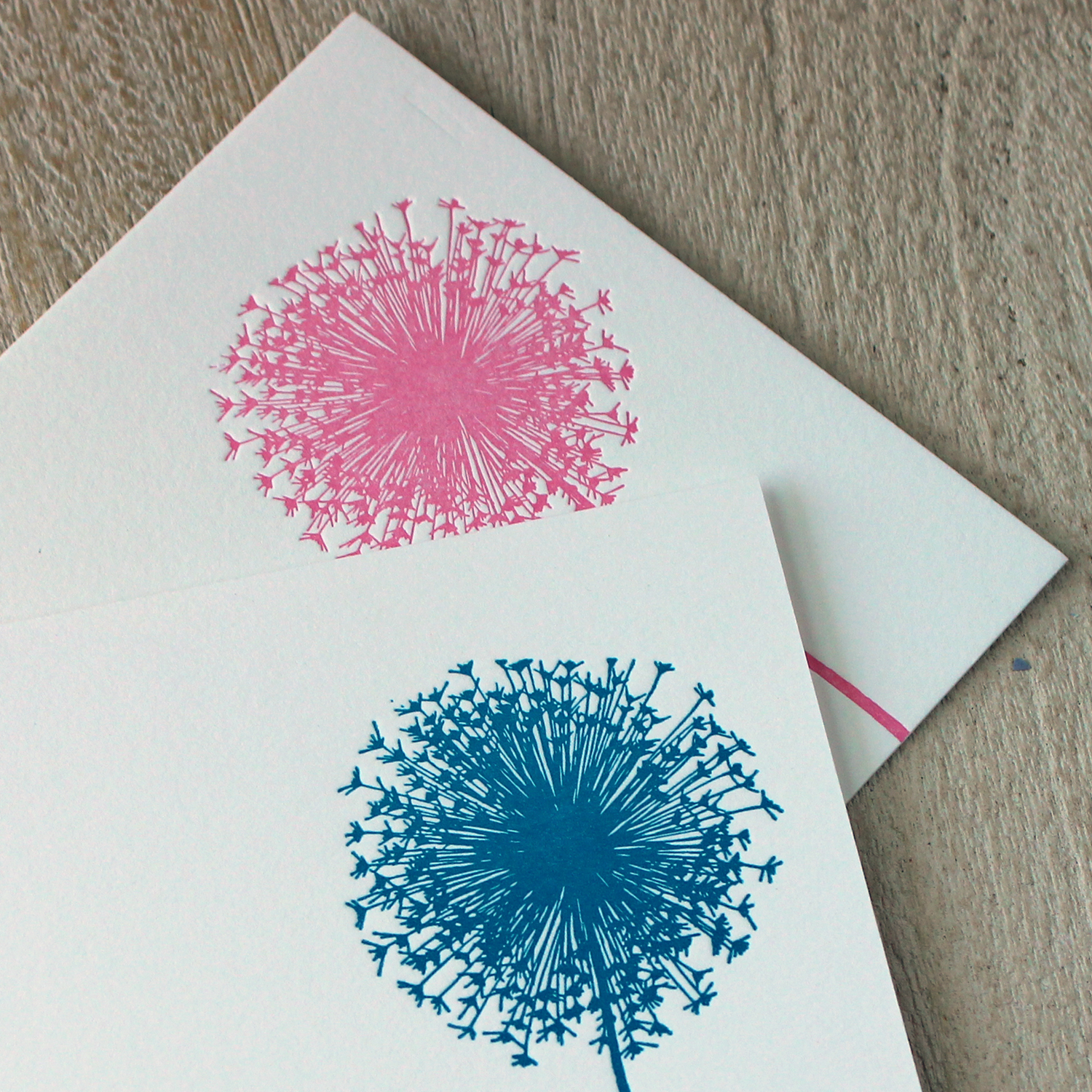 Pink and Blue Dandelion Letterpress Baby Announcement