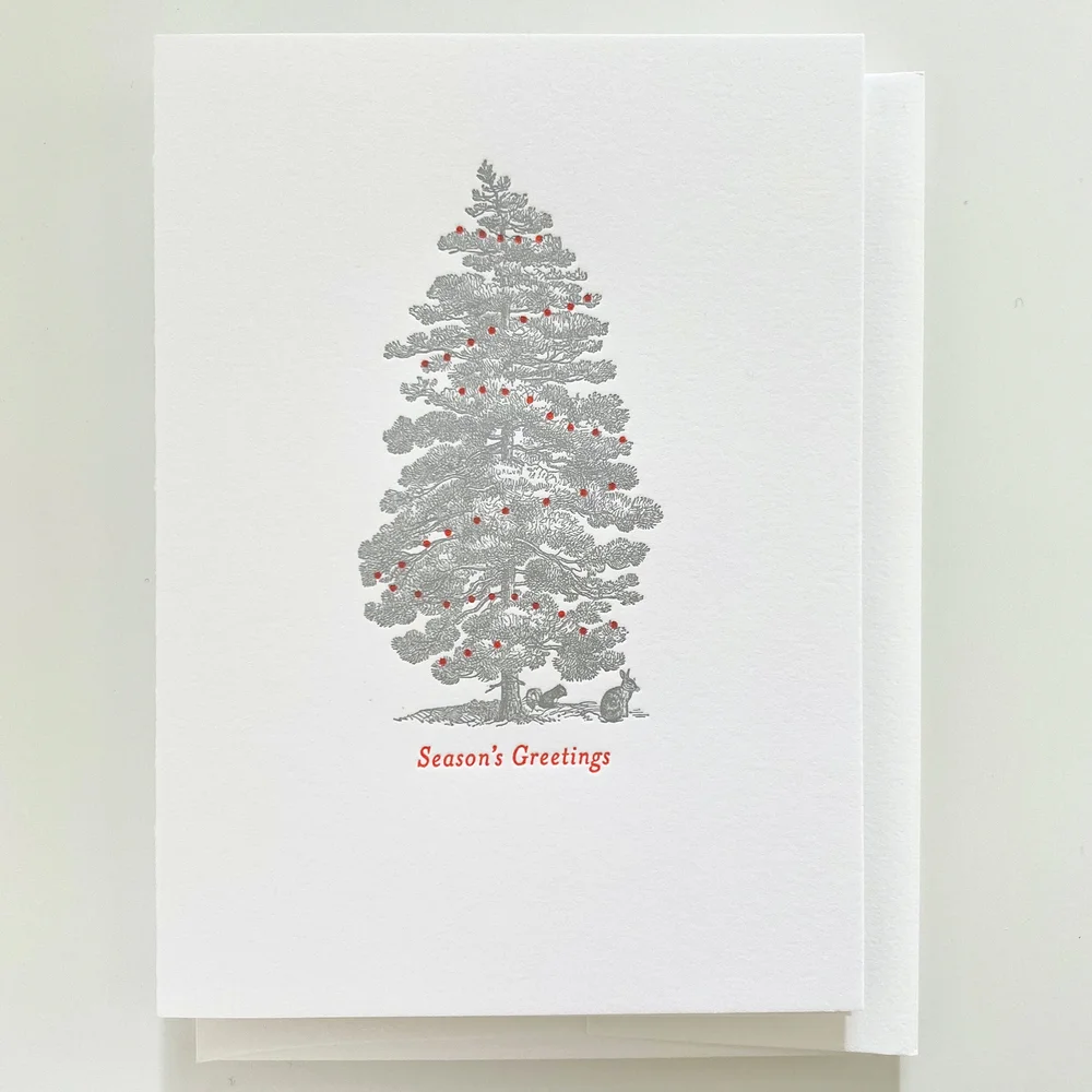 Silver Letterpress Pine Tree Holiday Card — Sesame Letterpress + Design