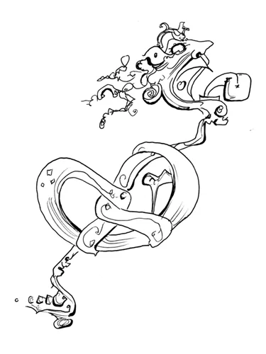 4.7.13 > Pretzel Snicker > 8.5x11 inch Pen Drawing on paper > NOT AVAILABLE FOR PURCHASE