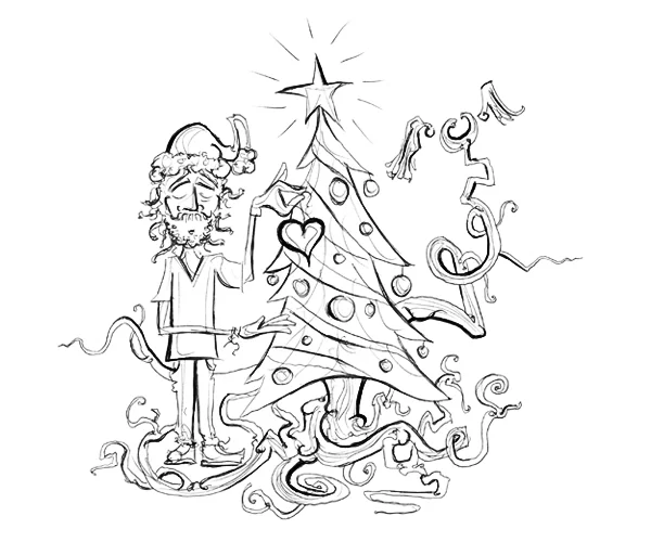 12.25.12 > Merry Christmas. To My Lady Cross The Sea. > 11x8.5 inch Pen Drawing on paper > NOT AVAILABLE FOR PURCHASE