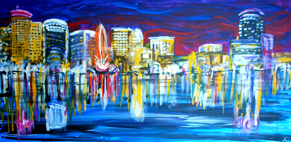 10.21.12 > Reflecting Orlando > 48x24 inch Acrylic Painting on canvas > NOT AVAILABLE FOR PURCHASE