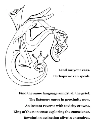 9.29.12 > Lend Me Your Ears > Words > 8.5x11 inch Pen Drawing on paper > NOT AVAILABLE FOR PURCHASE
