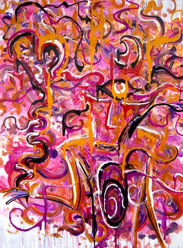 5.22.12 > The Jester Rips A Hole In His Chest, To Give You Everything, Nothing Less > 36x48 inch Acrylic Painting on canvas. Live Painted 5.16.12. > NOT AVAILABLE FOR PURCHASE