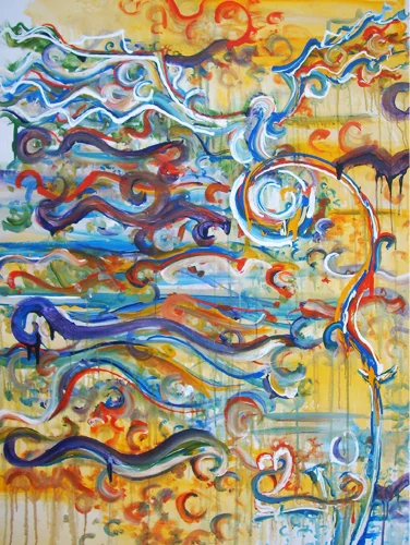 1.21.12 > His Heart Helps Us Fly > 36x48 inch Acrylic Painting on canvas. Live Painted 1.21.12. > NOT AVAILABLE FOR PURCHASE