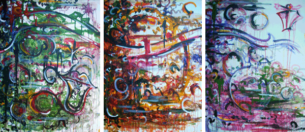 1.23.11 > A Gift Called Love > Set of 3 Acrylic Paintings on canvas. Live Painted 1.22.11 > NOT AVAILABLE FOR PURCHASE