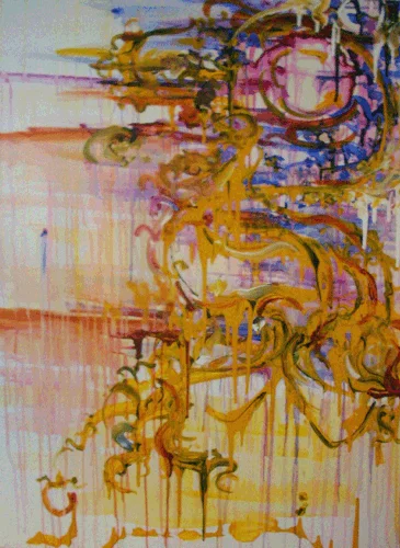 11.23.10 > Sunlit Wings With Passion Feathers > 36x48 inch Acrylic Painting on canvas. Live Painted 11.18.10. > NOT AVAILABLE FOR PURCHASE