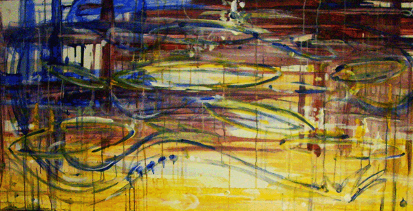 7.16.10 > Spinnin > 48x24 inch Acrylic Painting on wood. Live Painted 7.14.10. > NOT AVAILABLE FOR PURCHASE