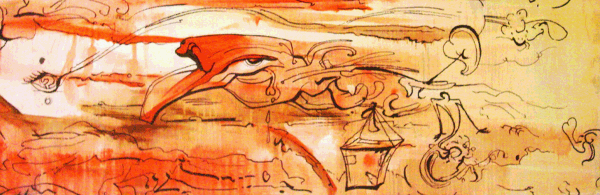6.22.10 > Journey Of The Postman > 24x8 inch Acrylic Painting on wood > NOT AVAILABLE FOR PURCHASE