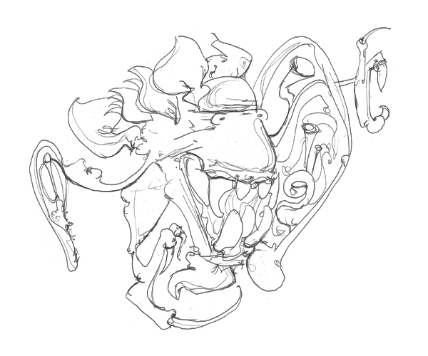 4.21.10 > A Species Found Only Between The Ears > 11x8.5 inch Pen Drawing on paper > NOT AVAILABLE FOR PURCHASE