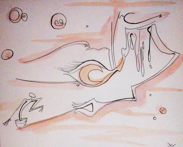 2.25.10 > Bailamos > 11x8.5 inch Pen and Watercolor on paper > NOT AVAILABLE FOR PURCHASE