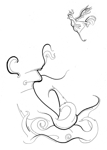 10.8.09 > Crazy Talk And Chicken Hawks > 8.5x11 inch Pen Drawing on paper > NOT AVAILABLE FOR PURCHASE