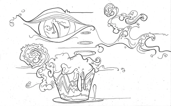 9.30.09 > The Cupcake Shake > 11x8.5 inch Pen Drawing on paper > NOT AVAILABLE FOR PURCHASE