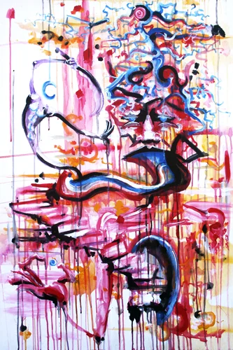 Climbing Toward Eruption > 24x36 inch Acrylic Painting on wood