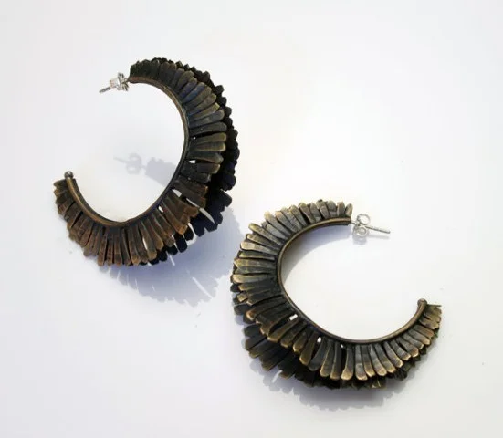 SW05- Double Feathered Bronze Earrings