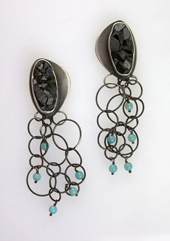 SW24- Black Garnet Chain Earrings with Turquoise