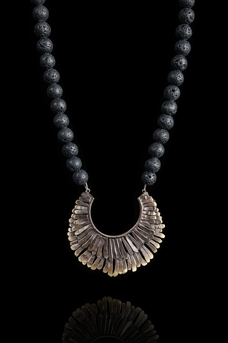 SW08- Feathered Necklace with lava beads