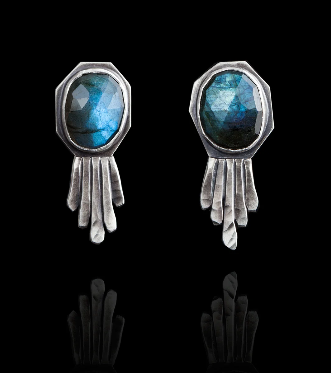 SW19- Labradorite Studs w/ feathers