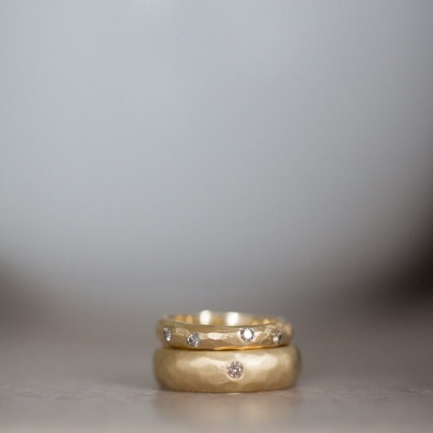 Mika + Ben (wedding bands) 18k yellow gold, chocolate diamonds. Photo credit: Bonica Ayala