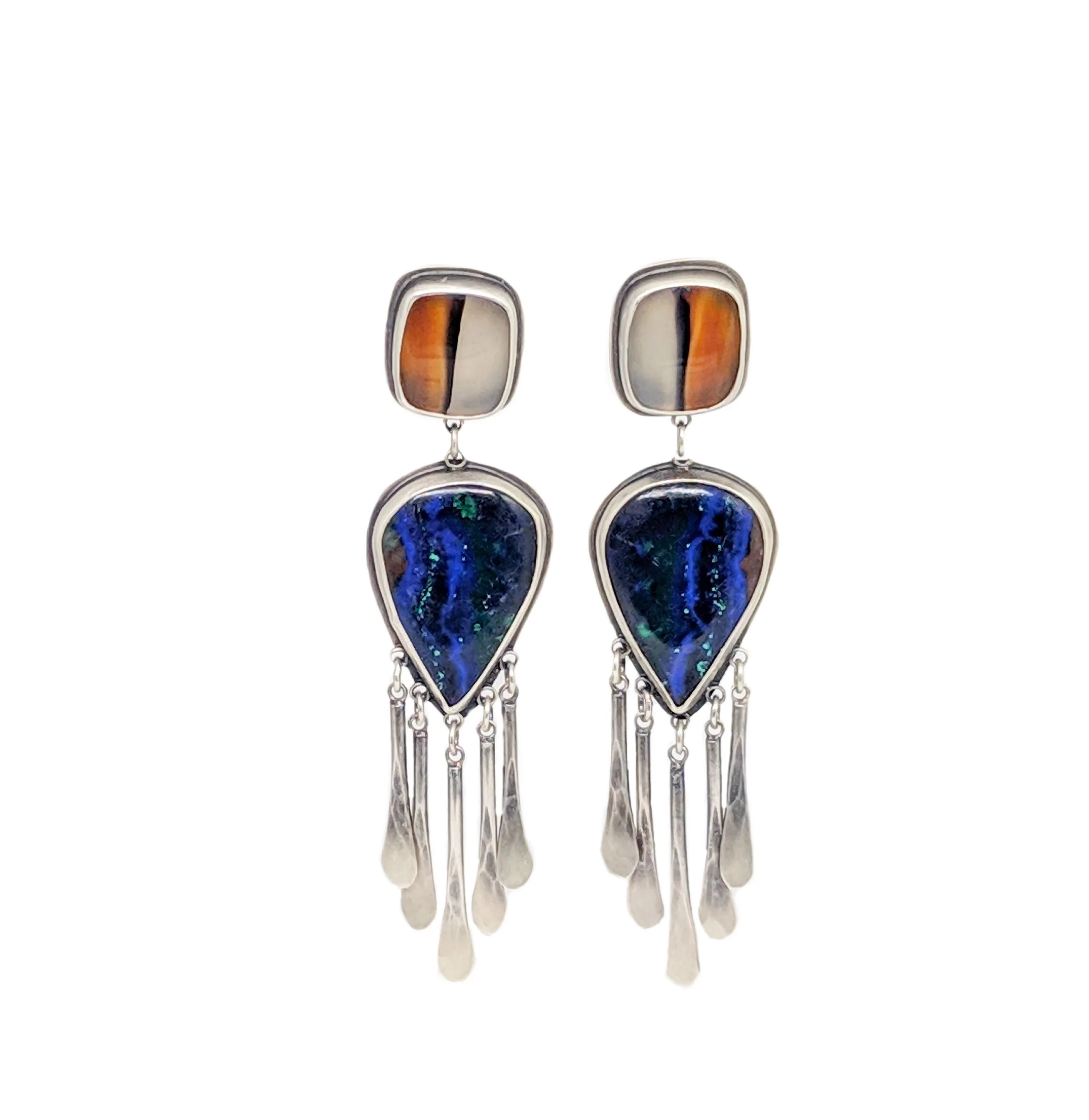 Agate and Chrysocolla Feather Earrings