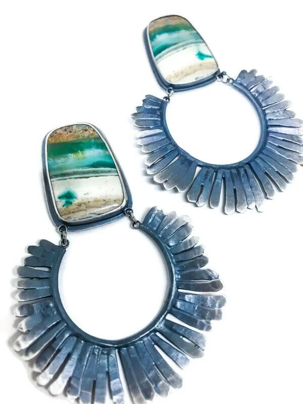 Opalized Wood Feather Earrings 