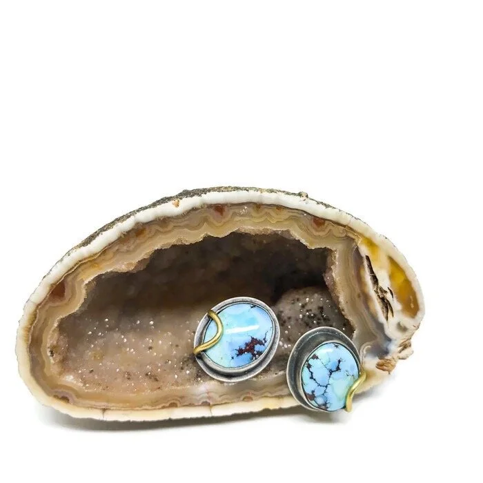 Golden Hill Turquoise Studs with 18k